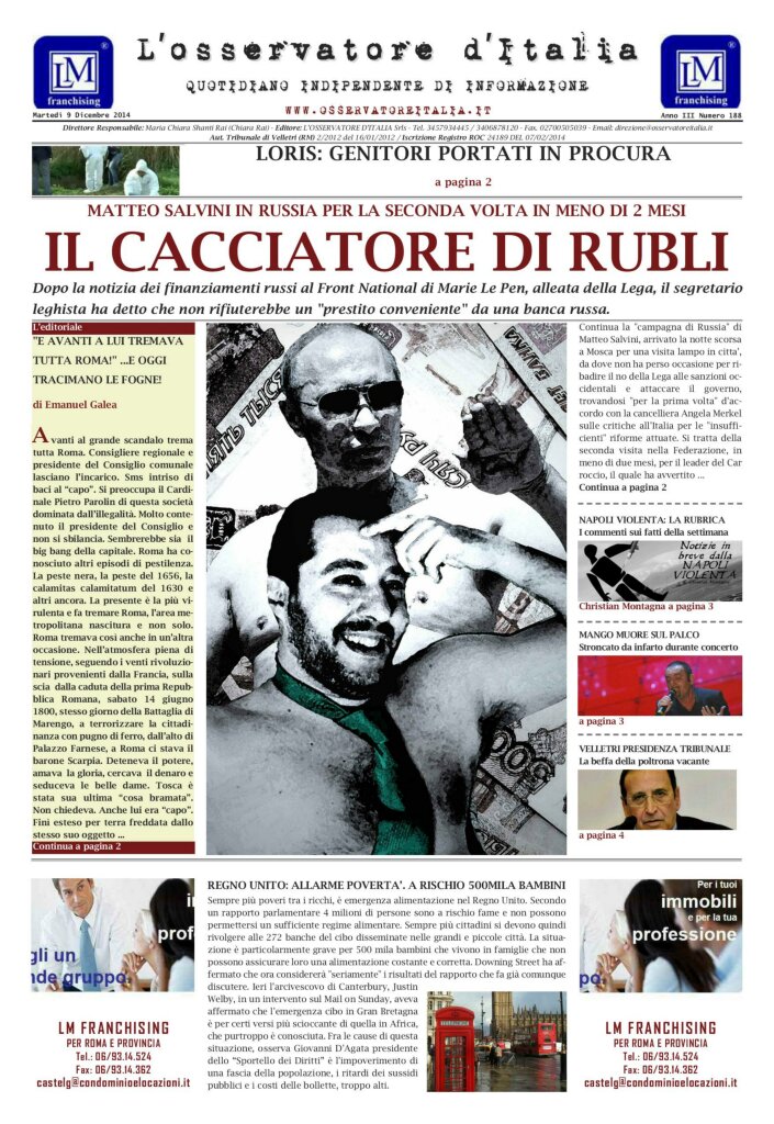 L'osservatore d'Italia edizione del 9 Dicembre 2014